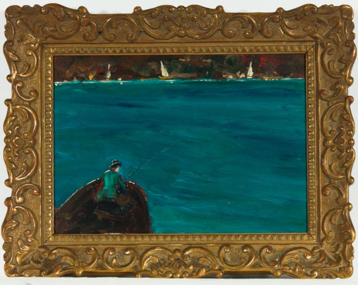 Impressionist Style Mid 20th Century Oil - Fishing Boats on a Lagoon