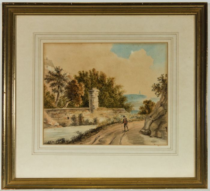 19th Century Watercolour - Figure on a Track