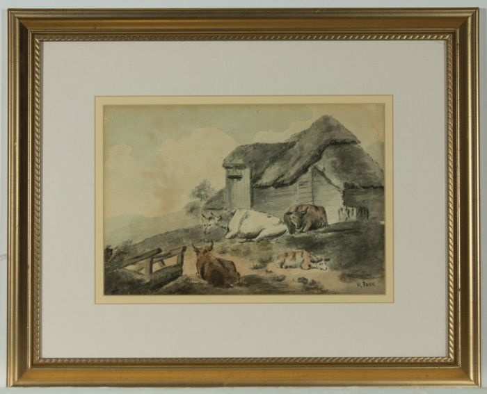 Attributed to Henry Park (1816 - 1871) - Signed Watercolour, Cattle on a Farm
