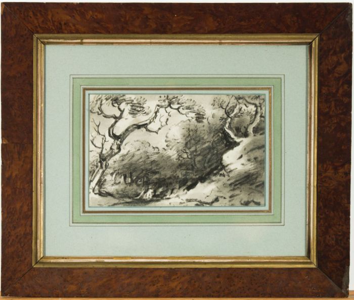 Framed English School 19th Century Charcoal Drawing - Woodland Landscape