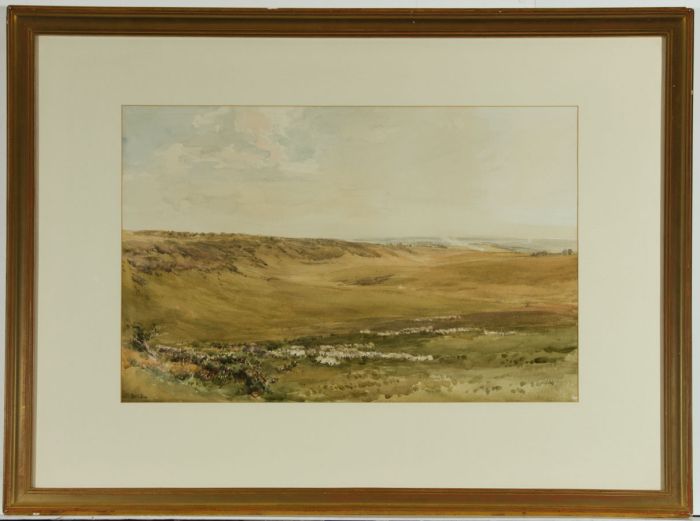 Thomas Collier RI (1840-1891) - Signed Watercolour, Wide Pastures, Sussex