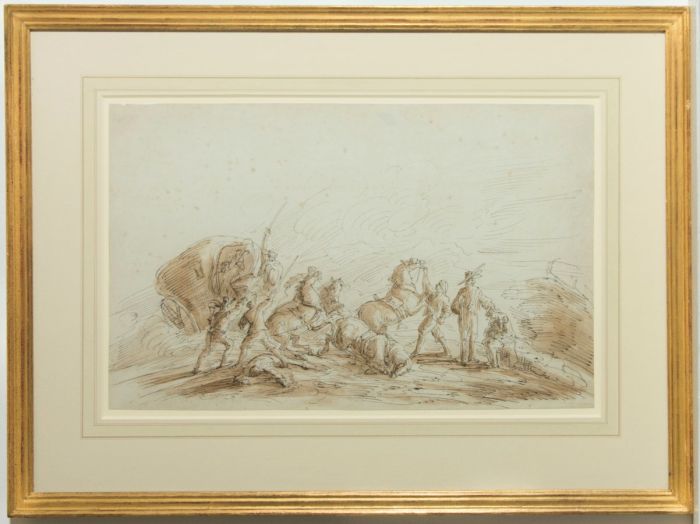 Attributed to Thomas Barker of Bath (1769-1847) - Wash and Ink, Roadside Robbery