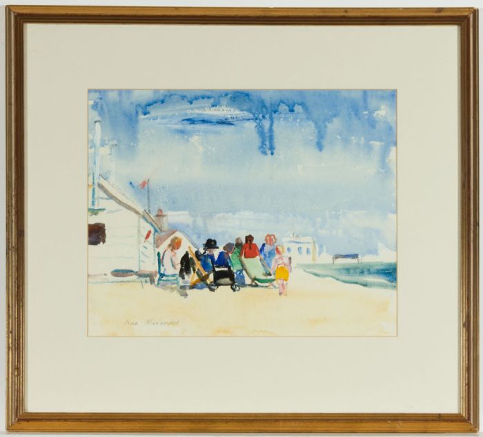 Jean Dryden Alexander (1911-1994) - Signed and Framed Gouache, At the Seaside