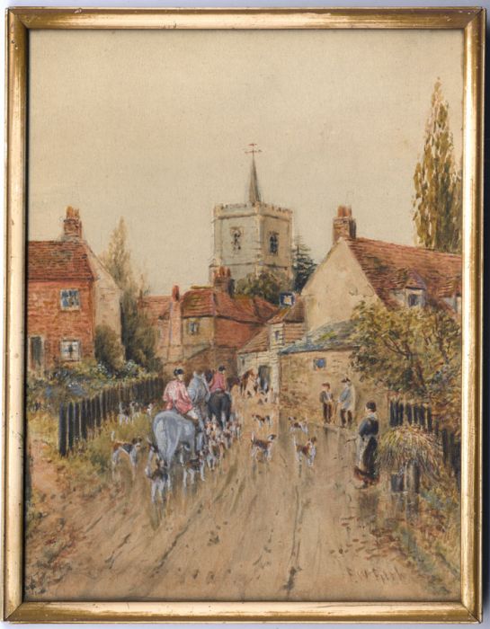 F.W. Firth - 19th Century Watercolour, Village Hunting Scene