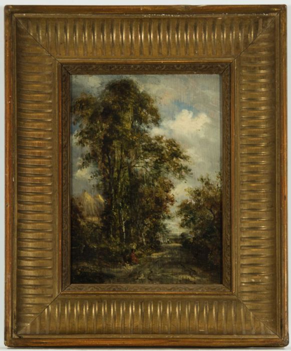 John Moore of Ipswich (1820-1902) - Gilt Framed Oil, Figures on a Rural Lane