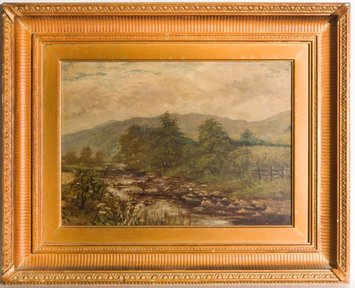 Mary J. Newill (1860–1947) - Signed 1883 Oil, On the River Einion, Wales