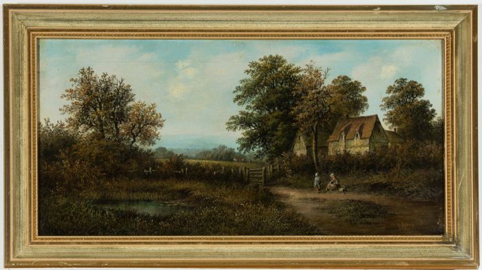 George Eyres - Signed 19th Century Oil, Figures and Cottage in a Landscape