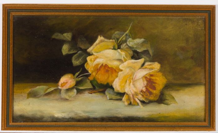 Mrs Ray Watkins - 1899 Oil, Floral Still Life of Yellow Roses