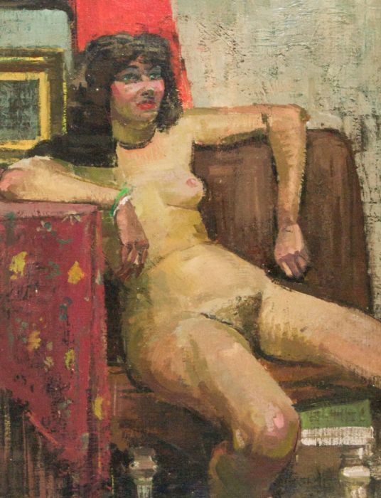 Peter Collins ARCA - Impressionist c.1970s Oil, Female Nude in an Armchair