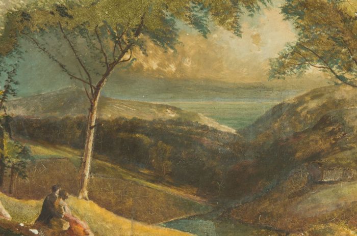 For restoration 19th Century Oil - Classical Coastal Landscape with Figures