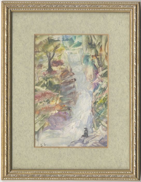 J. Scivyer - Signed and Framed Contemporary Encaustic Painting, Waterfall in Wax