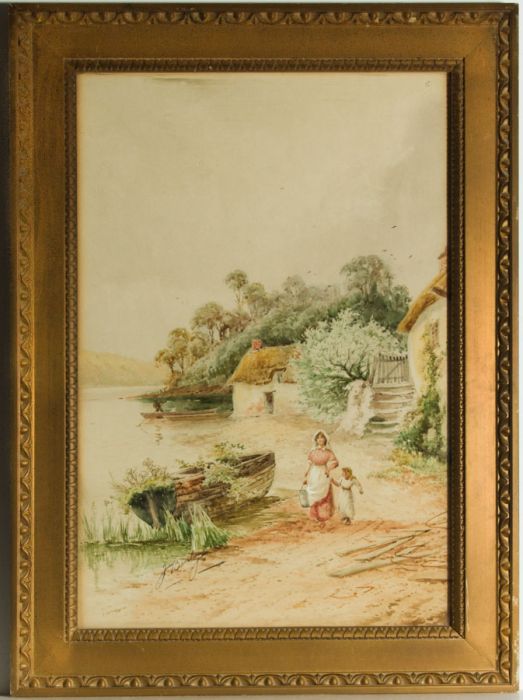 J. Barclay (Horace Hammond) - Signed c.1900 Watercolour, Walking by a River