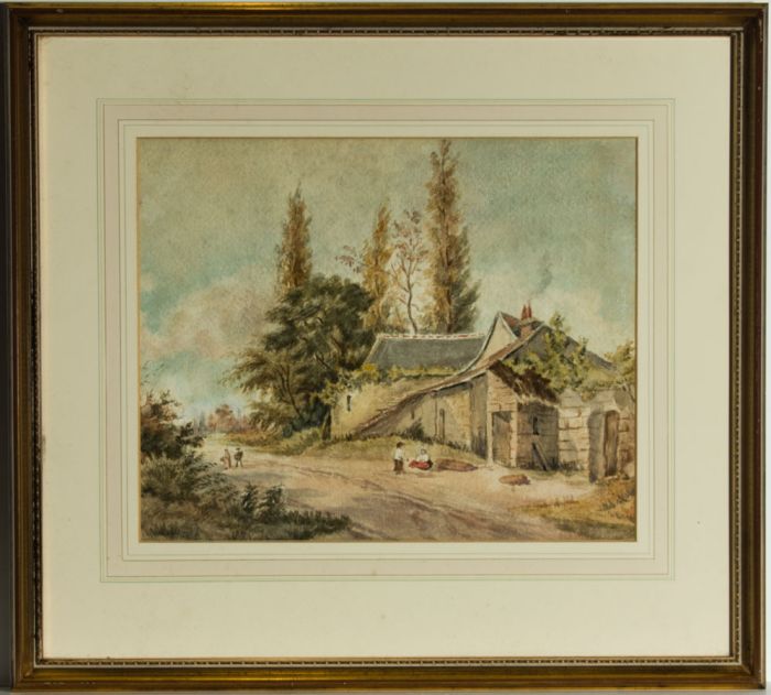 19th Century Watercolour - Pastoral Landscape with Figures