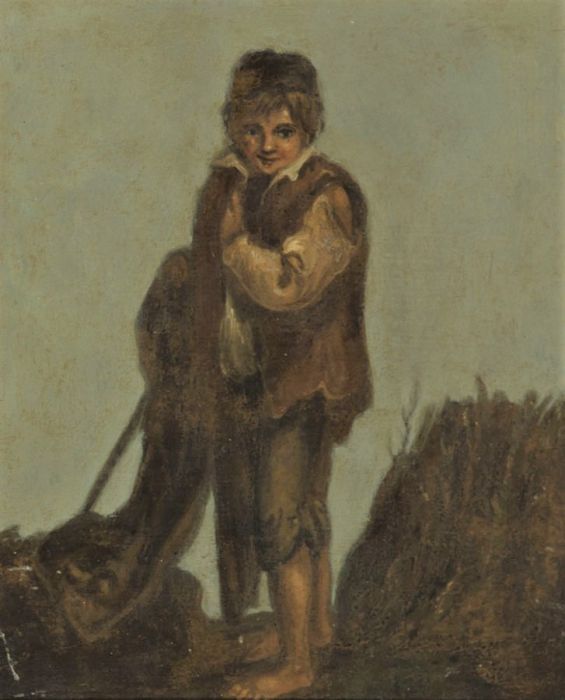 19th Century Oil - Beggar Boy with Wood