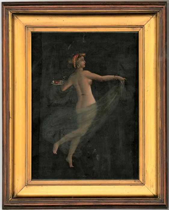 Italian School Late 19th Century Oil - Nude with Tray