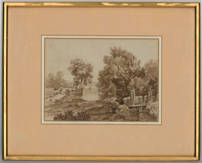 English School Monochrome 19th Century Watercolour - Rural Landscape