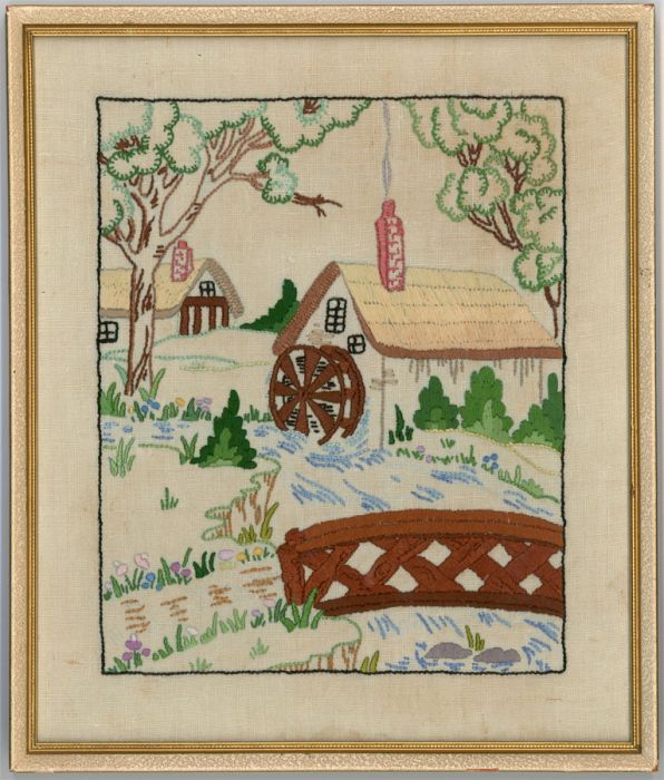A set of Three Mid 20th Century Embroideries - Gardens and Landscapes