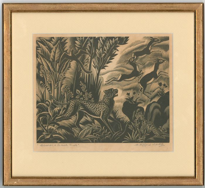 Clifford Cyril Webb RBA RE SWE (1895-1972) - Woodcut, Cheetah and Black Buck