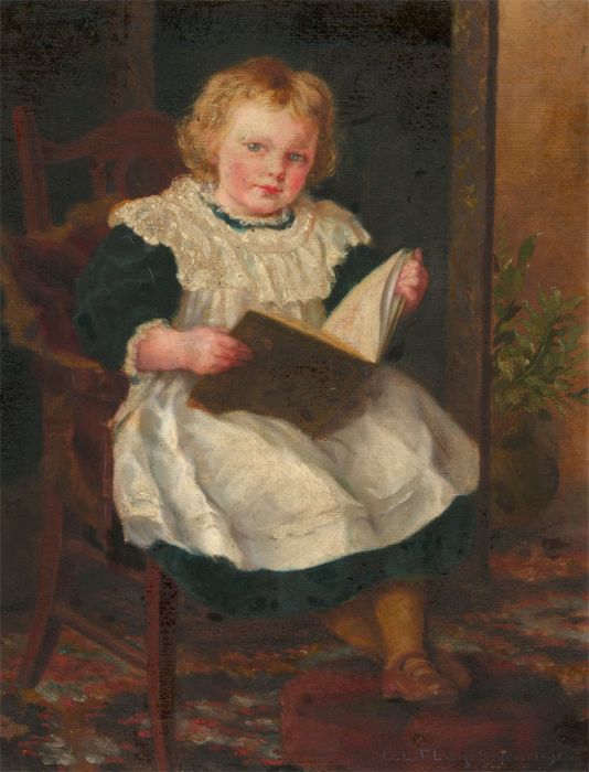 C.L. Floris - Signed 1896 Oil, Young Girl Reading