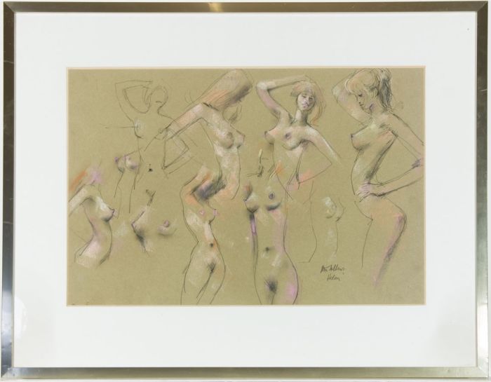 Peter Collins ARCA - Framed c.1970s Graphite Drawing, Studies of a Female Nude