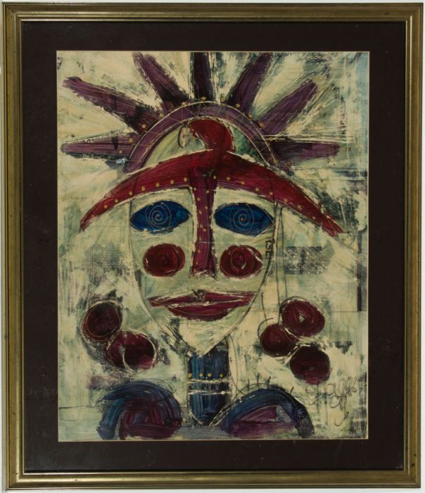 South African School Large Contemporary Mixed Media - Stylised Face