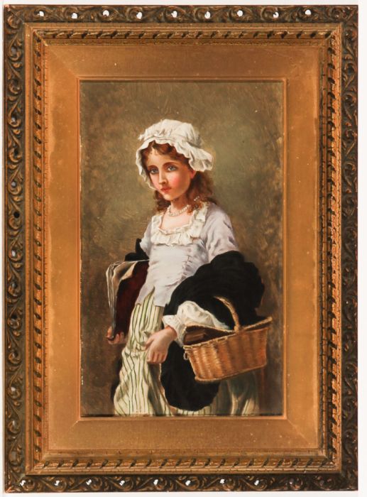 Charming Gilt Framed 19th Century Oil - Girl Holding a Basket and Book