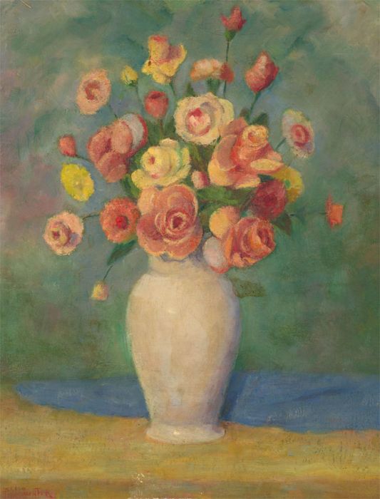 P. Winter - 20th Century Oil, Pink and Yellow Roses