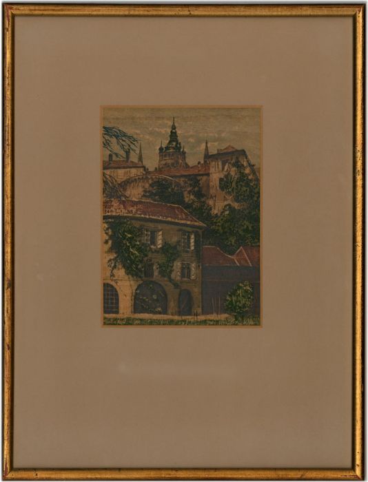 Framed Early 20th Century Etching - Austrian City Scene