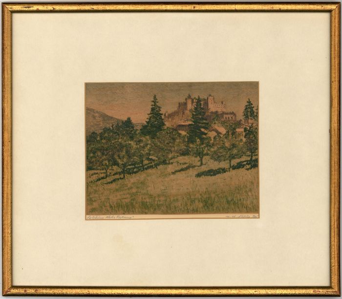 Framed Early 20th Century Etching - Hohensalzburg Castle
