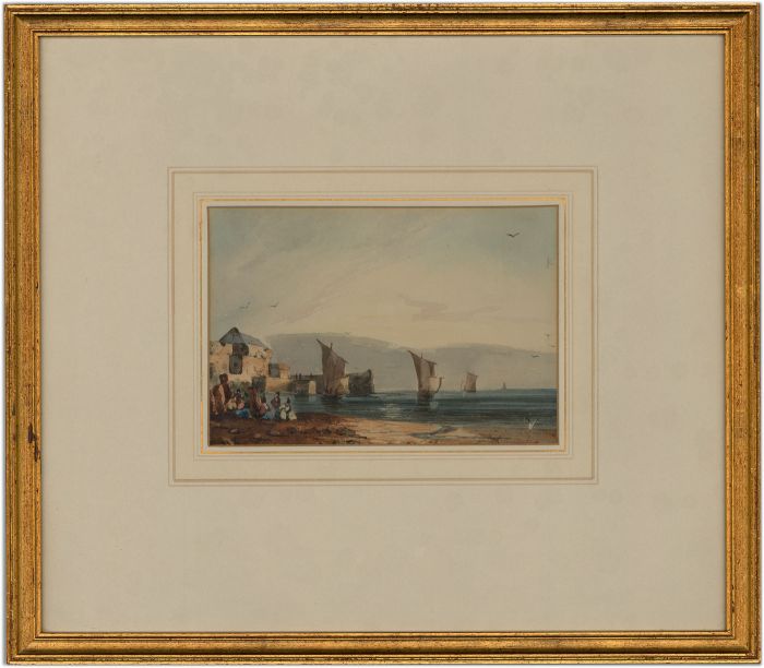 British School Mid 19th Century Watercolour - Harbour Scene with Figures