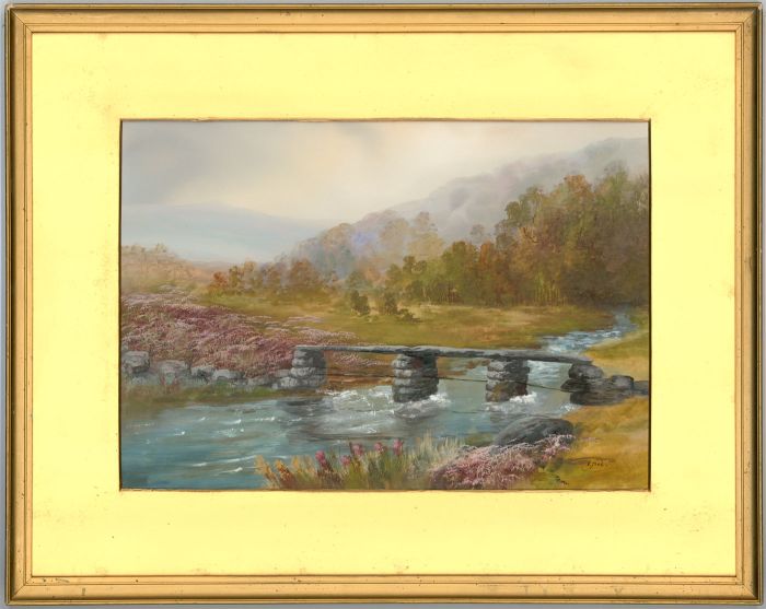 V. Bire - Signed and Gilt Framed 19th Century Gouache, Postbridge, Dartmoor