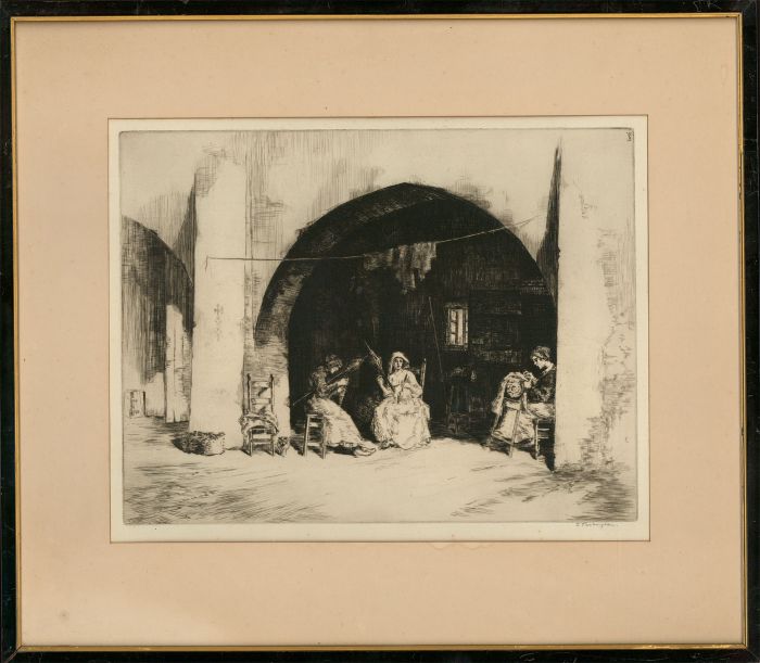 Sidney Tushingham (1884-1968) ARE - Etching, Peasant Women, Portofino