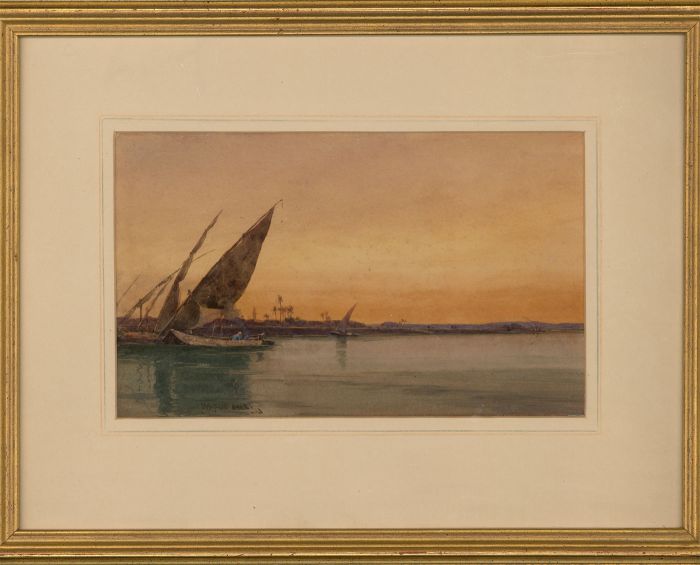 Wilfred Williams Ball (1853-1917) - 1893 Watercolour, Boats in Dusk Seascape