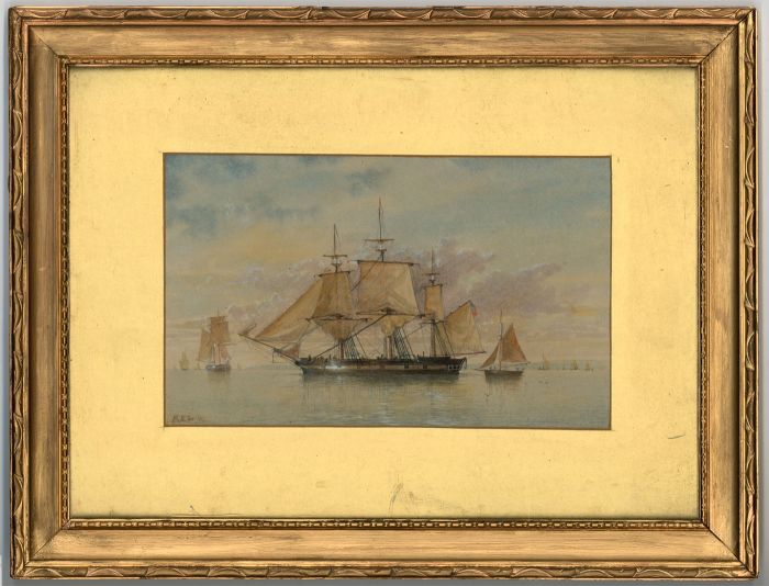 Gilt Framed 19th Century Watercolour - Ships in a Seascape