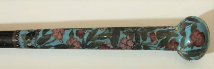 19th Century - Antique Parasol with Floral and Butterfly Design Inlay Handle 