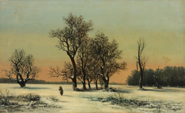 Charles Georges - Late 19th Century Oil, Winter Landscape with Figure
