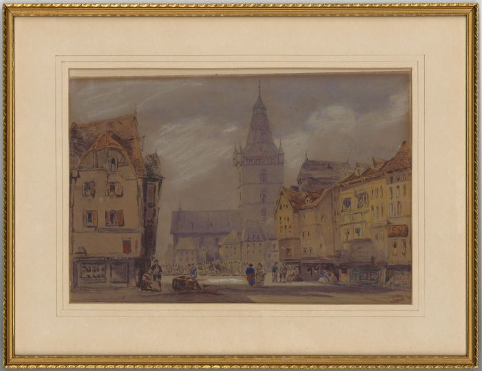 Attributed to John le Conte (1816-1886) - Watercolour, Continental Street Scene