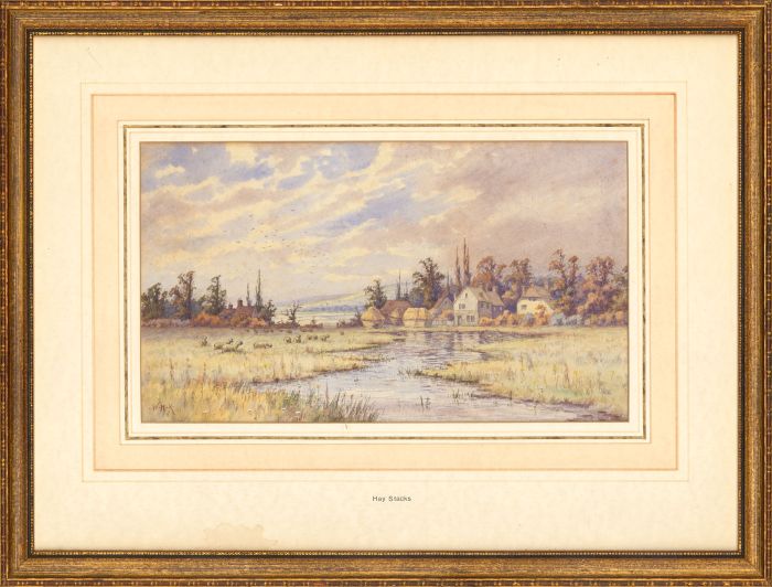 W.H.K - Framed Late 19th Century Watercolour, Hay Stacks