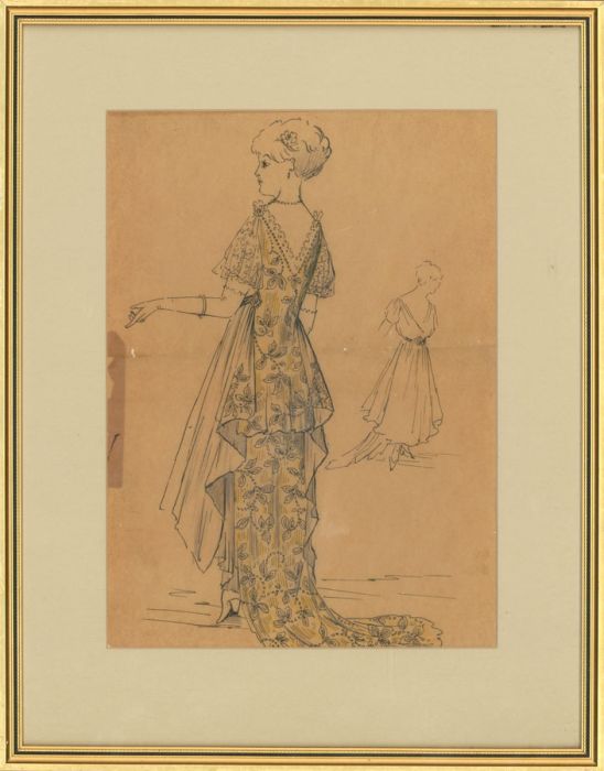 A Set of Three 19th Century Pen and Ink Drawings - French Fashion Illustrations