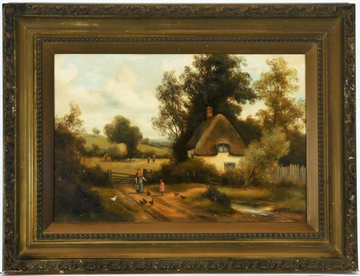 Charles Vickers (1821-1895) - Gilt Framed Signed 19th Century Oil, Village Scene