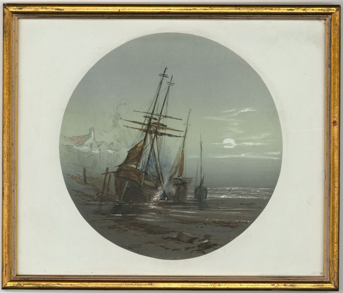 E. Shaw - Framed and Signed 1861 Watercolour, Beached Fishing Boats