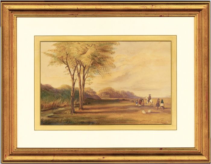 G. Eckstein - Signed 1855 Watercolour, Travellers in a Landscape