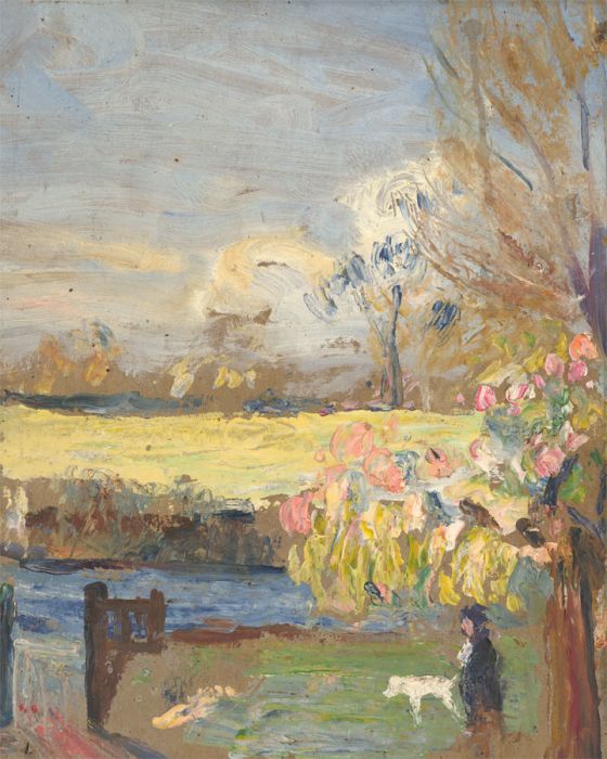 Jean Dryden Alexander (1911-1994) - 1939 Oil, Figure and Dog in River Landscape