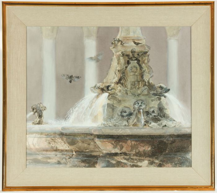 Glyn Morgan (1926-2015) - Framed 1982 Mixed Media, The Pantheon Fountain Rome