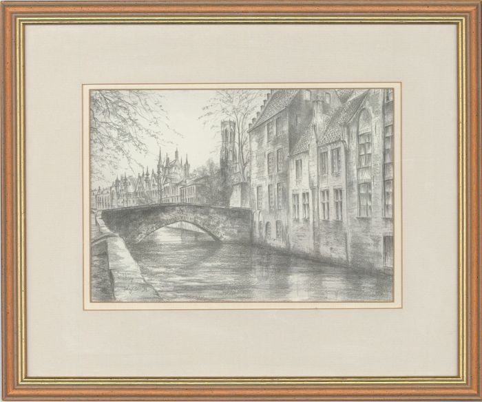 Signed and Framed 1994 Graphite Drawing - Bruges