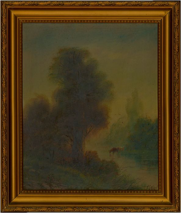 T. Wood - Signed and Framed 19th Century Oil, River Landscape with Cattle
