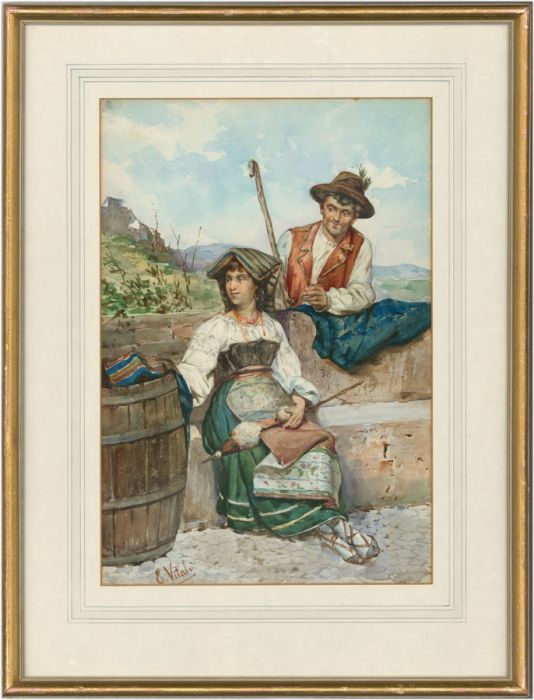 Eduard Vitali - Signed and Framed Late 19th Century Watercolour, Italian Figures