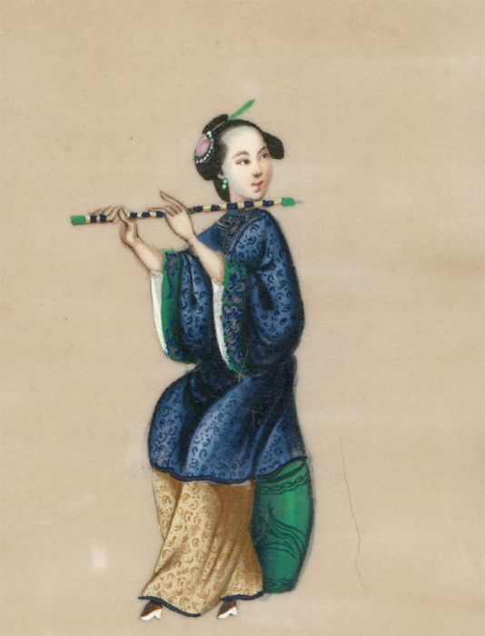 Japanese 20th Century Watercolour - Wind Instrument Player