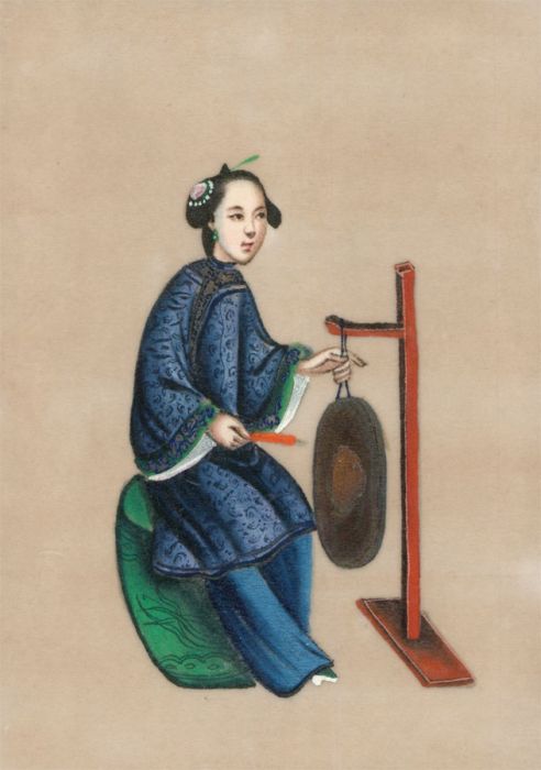 Japanese 20th Century Watercolour - Woman with a Gong