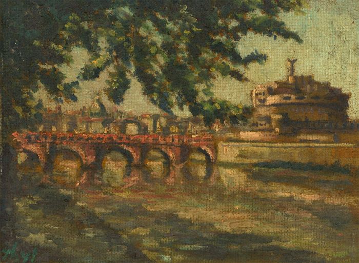 Early 20th Century Oil - Castel Sant'Angelo Bridge and Castle, Rome